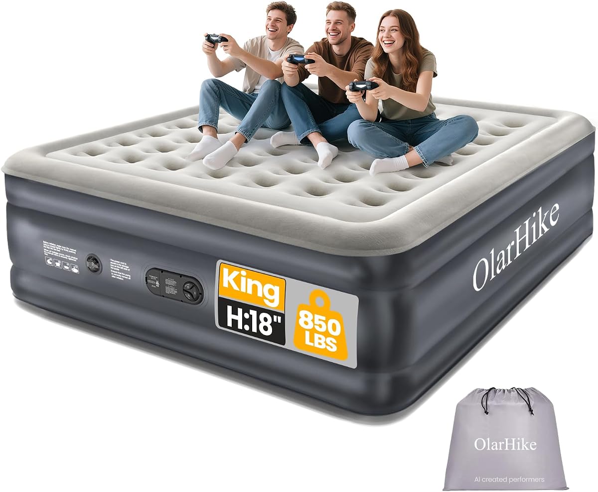 King Air Mattress, 18 in, Built-In Pump
