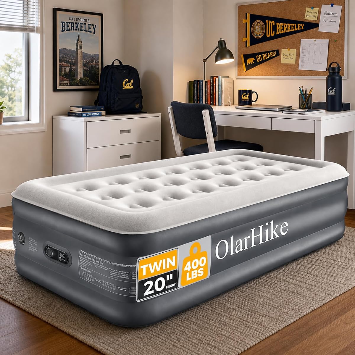 Twin Air Mattress, 20 in, Built-In Pump