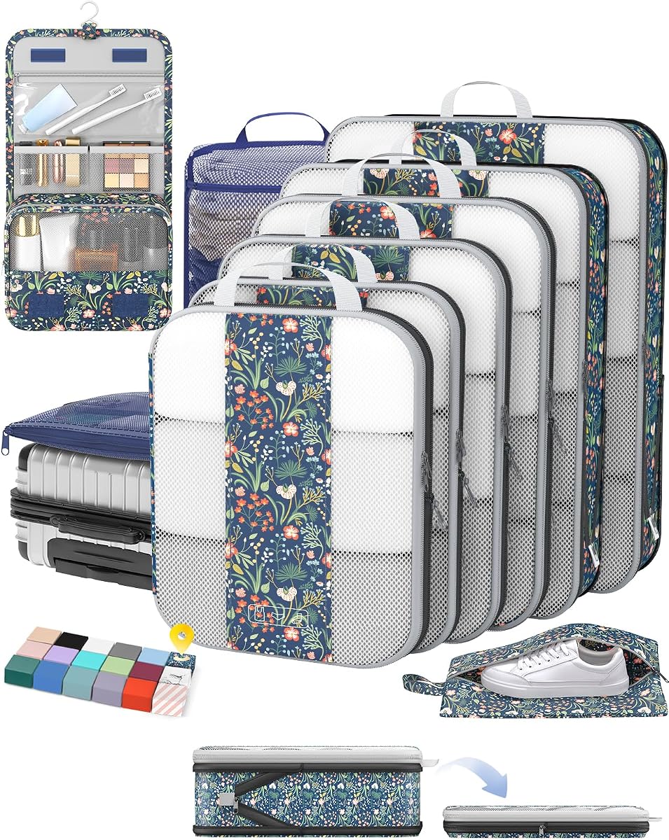 10-Piece Compression Cube Set - Dark Blue Floral