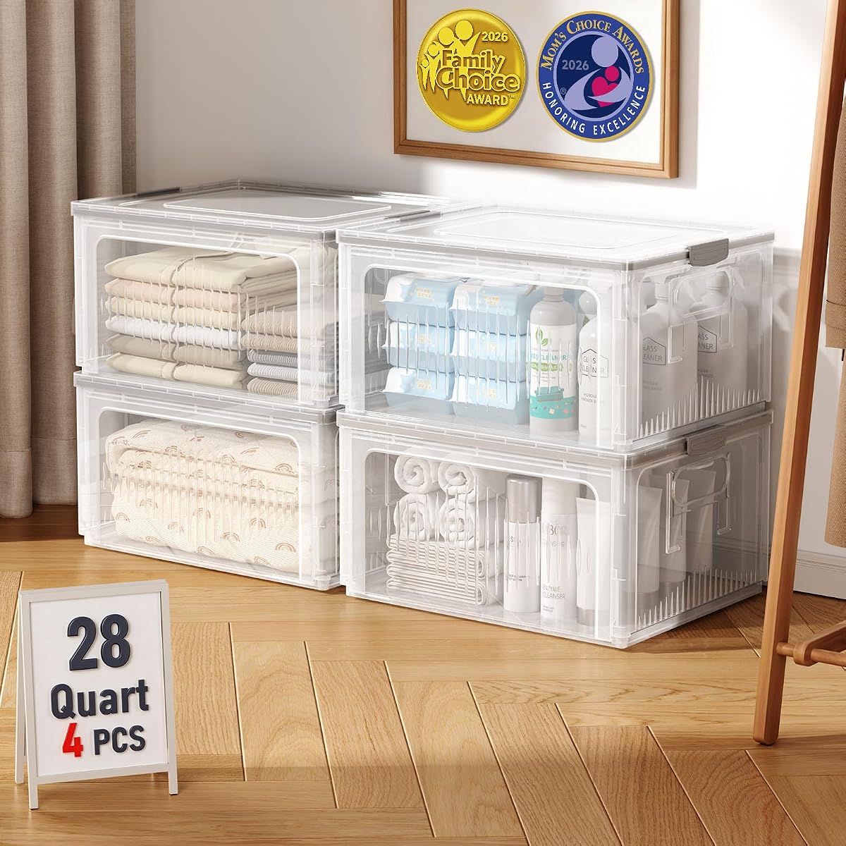 28 qt Clear Collapsible Bins - 4 Pack