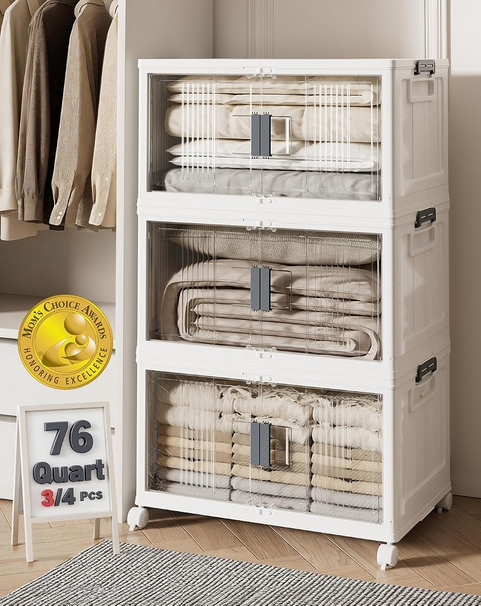76 qt Folding Storage Bins - 3 Pack