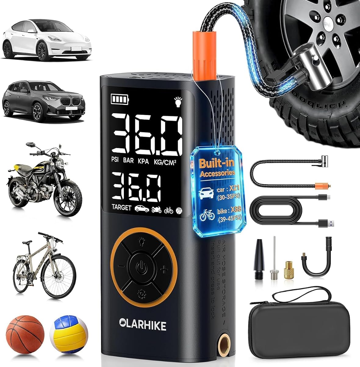 Cordless Tire Inflator and Bike Pump - Orange