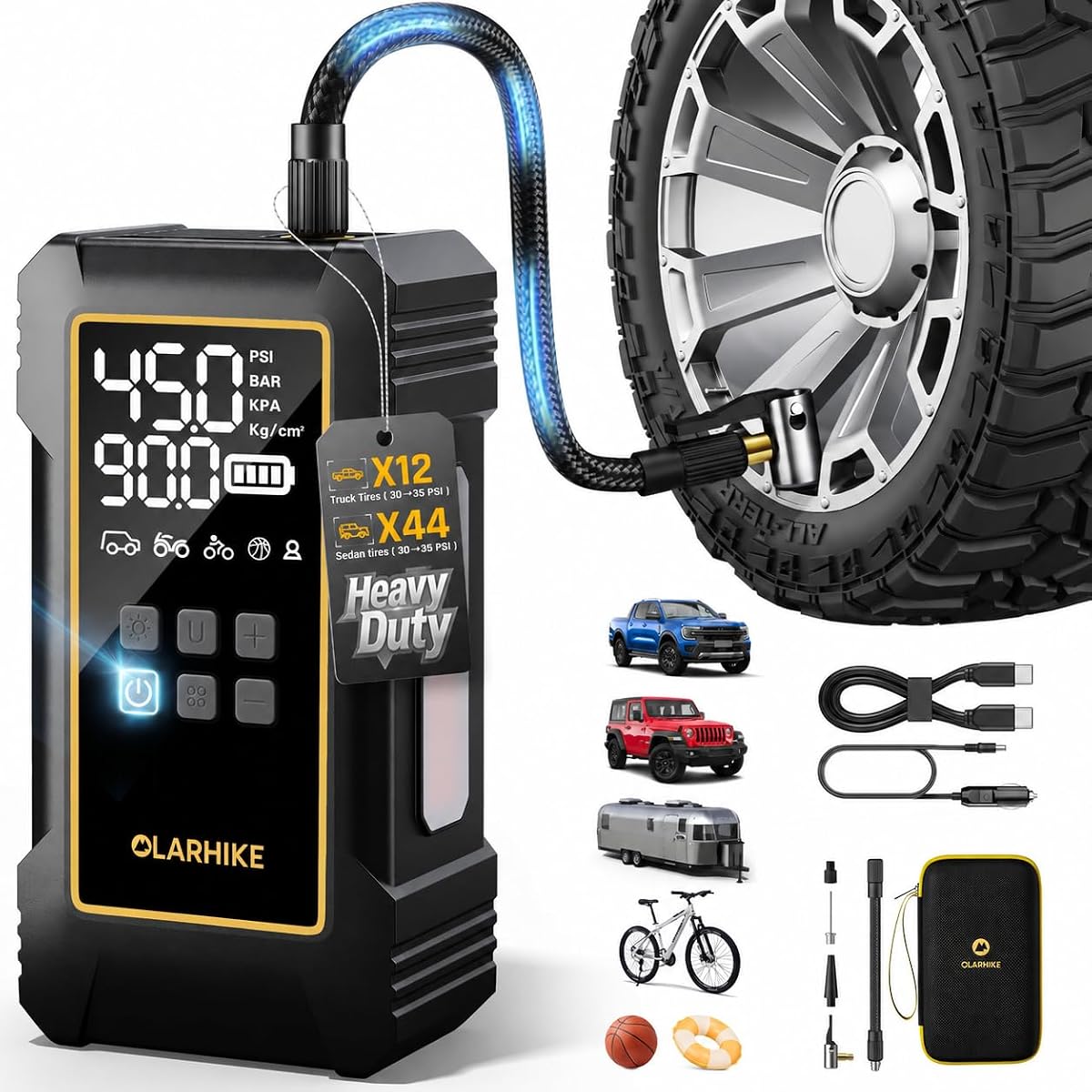 Heavy Duty Tire Inflator, 12000 mAh, Twin Cylinder